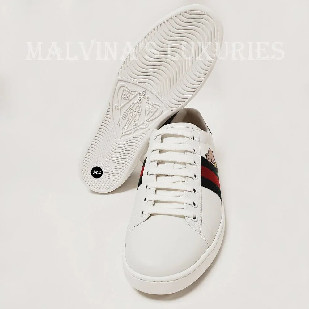 GUCCI SNEAKERS NEW ACE KITTEN WHITE LEATHER SHOES w WEB sz 41 11